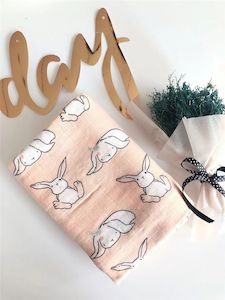 Deluxe Bamboo Muslin Wrap - Pink Bunny