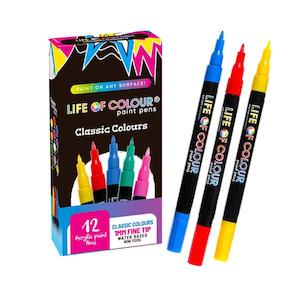 Brush Tip Acrylic Paint Pens - Classic Colour  - 1mm (12)