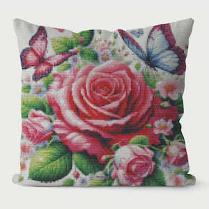 Stamped Cross Stitch Cushion Kit - Roses & Butterflies