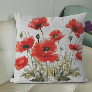 Stamped Cross Stitch Cushion Kit - Red Poppies