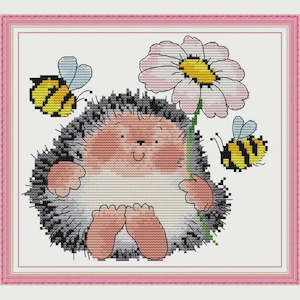 Haberdashery: Stamped Cross Stitch Kit - Springtime  Hedgehog 11CT