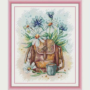 Stamped Cross Stitch Kit - Petals & Sips Satchel 14CT