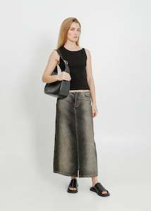 REIGN DENIM SKIRT / BROWN-BONE