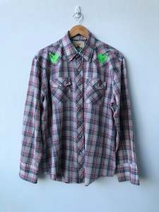 FM WESTERN - Vintage Youngbloods Westernwear Shirt w Neon Green embroidery