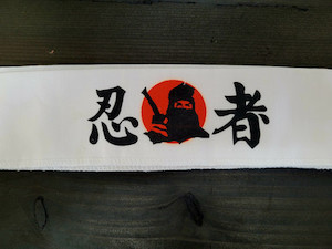 Ninja Headband with Kanji and Red Sun Design