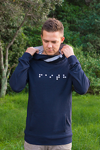 ‘Faith Braille’ Mens Navy/Grey Hoodie – Ambassador