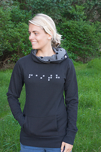 ‘Faith Braille’ Womens Black Dotty Hoodie – Ambassador