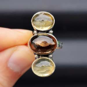 Products: (Q) Solid Sterling Silver & Natural Two Tone Citrine Stone Handmade Ring