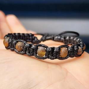 Black Macrame Cord Bracelet - Raw Green Amber