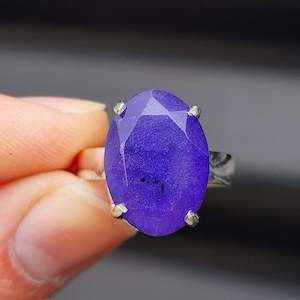 Rings: (T) Solid Sterling Silver & Natural Purple Sapphire Handmade Solitaire Ring