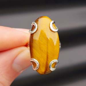 (O) Solid Sterling Silver & Natural Tiger Eye Handmade Solitaire Ring