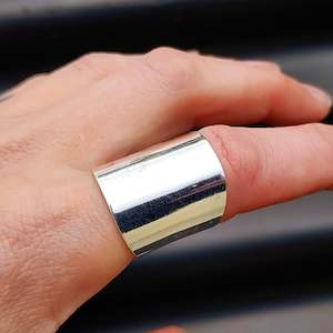 (T) Solid Sterling Silver Rustic Handmade Barrel Cuff Ring