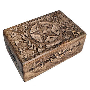 Wooden Pentacle Trinket / Jewelry Box (8A6)