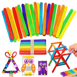 Arts Crafts: 100x Colored Wooden Popsicle Sticks