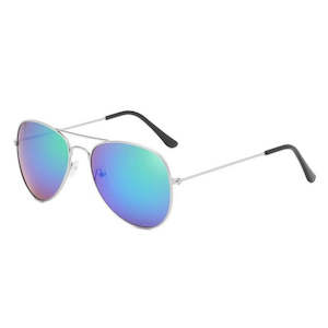 Blue Green Aviator Sunglasses Silver Frame