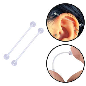 Piercings: Clear Industrial Barbell Transparent Piercing Retainer - 14G