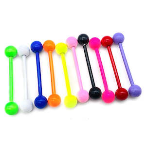 Vibrant Colored Stainless Steel Tongue Bar Piercing Barbell - 14G