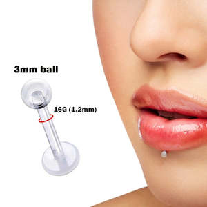 Piercings: Clear Labret Lip Stud Transparent Piercing Retainer - 16G