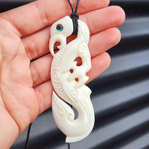 Natural Hand Carved Maori Bone Carving Pendant Necklace - Manaia Hook