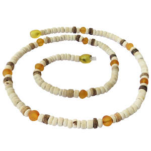 Surfer Necklaces: Adults Surfer Necklace - White Coconut Beads with Raw Honey Amber