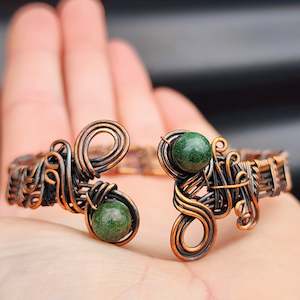 Handmade Copper & Natural Greenstone Cuff Bracelet