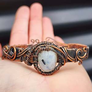 Handmade Copper & Natural Moonstone Cuff Bracelet