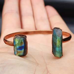 Handmade Copper & Natural Raw Labradorite Cuff Bracelet