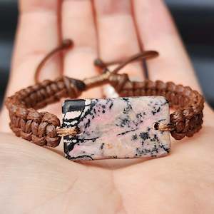 New Zealand Rhodonite One Off Macrame Bracelet (1A3-695)