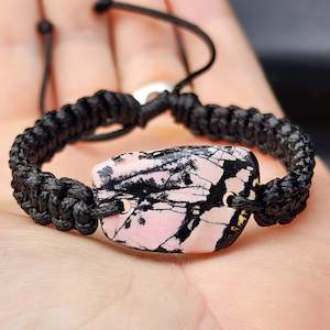 New Zealand Rhodonite One Off Macrame Bracelet (1A3-691)