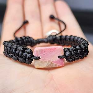 New Zealand Rhodonite One Off Macrame Bracelet (1A3-682)