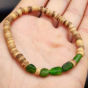 Greenstone & Brown Coconut Wood Bracelet