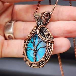 Handmade Copper & Natural Labradorite Wire Wrap Tree Necklace