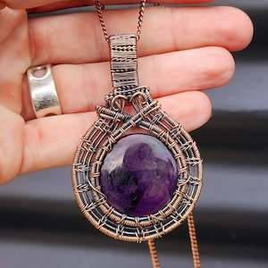 Handmade Copper & Natural Amethyst Wire Wrap Necklace