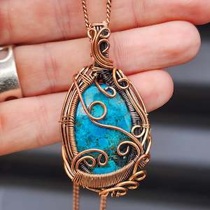 Handmade Copper & Natural Turquoise Wire Wrap Necklace