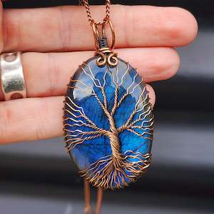 Handmade Copper & Natural Labradorite Wire Wrap Tree Necklace