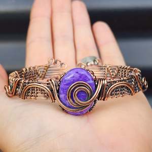 Handmade Copper & Natural Charoite Wrap Cuff Bracelet