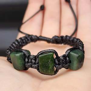 New Zealand Greenstone One Off Macrame Bracelet (1A3-698)