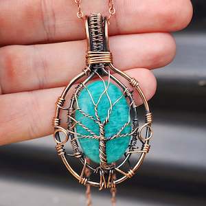 Handmade Copper & Natural Amazonite Wire Wrap Necklace