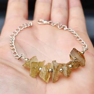 Solid Sterling Silver & Natural Raw Citrine Stone Small Handmade Chain Bracelet