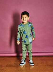 Boy Shirts: Little Flock of Horrors  - Lincoln Thumbhole Top, Sage Stars