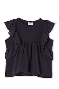 Milky Navy Broderie Frill Tee