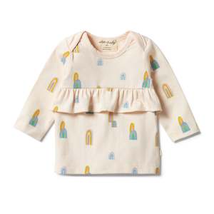 Baby Girl Tops: Wilson & Frenchy Organic Ruffle Top - Rainbow Mountains