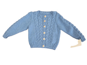 Cardigans: Handknit Plait Cardigan - Soft Blue