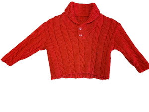 Cardigans: Handknit Ribbed Collar Cardigan - Red