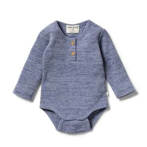 Wilson & Frenchy Organic Waffle Henley Bodysuit - Blue Fleck - 0-3mth