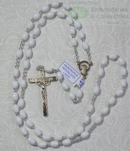 Religious & Ceremonial: Rosary: Plastic Silver Links White