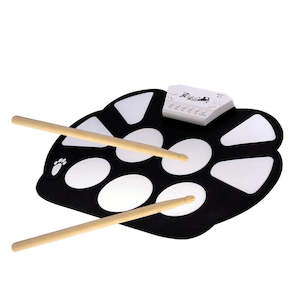 Portable Drum Pad - Flexible Mat, 9 Drums, Included Drumsticks and Pedals