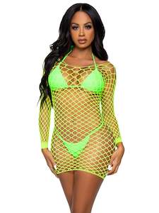 Cafe: Leg Ave Supreme Fence Net Mine Dress Lime - 86128