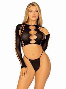 Cafe: Leg Ave 2Pc Crop TOP &G string Black O/S - 81657