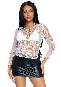 Leg Ave Soandex long sleeve net shirt white - 8278